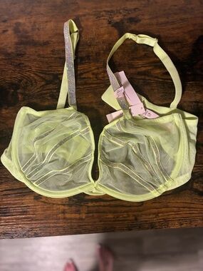 Victoria's Secret Neon Lime Sheer Underwire Bra with Rhinestone Straps